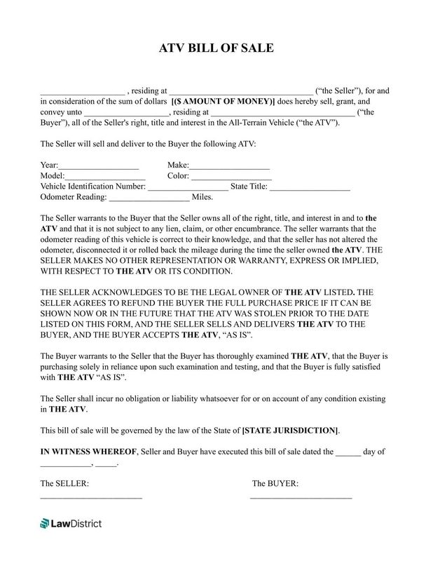 ATV Bill of Sale Kind